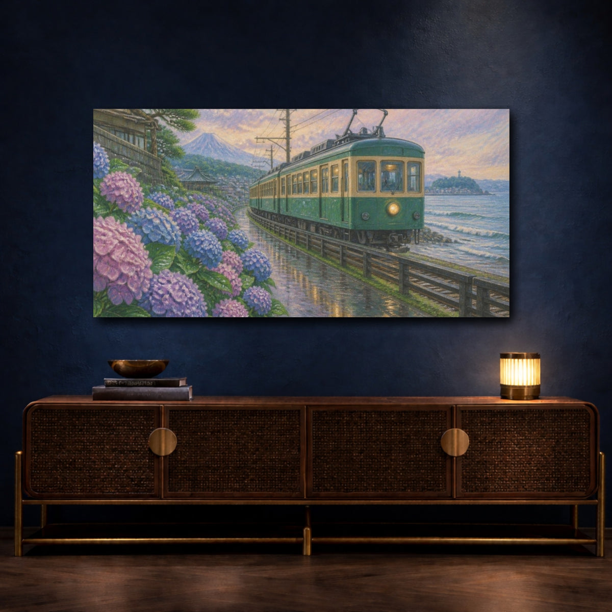Mockup 4. Japanese Hydrangea Train shown as canvas print