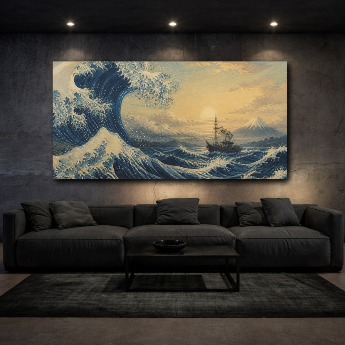 Mockup 3. Japanese Indigo Wave shown as canvas print
