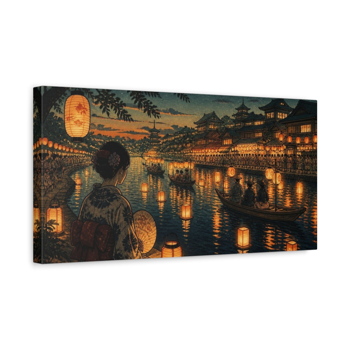 Side Mockup 3. Japanese Kimono Lantern Festival shown as canvas print