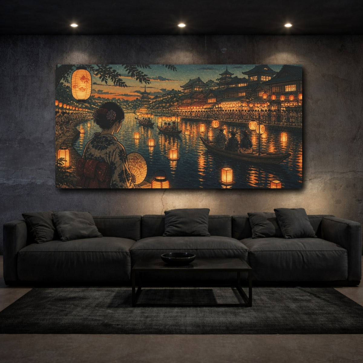 Mockup 3. Japanese Kimono Lantern Festival shown as canvas print