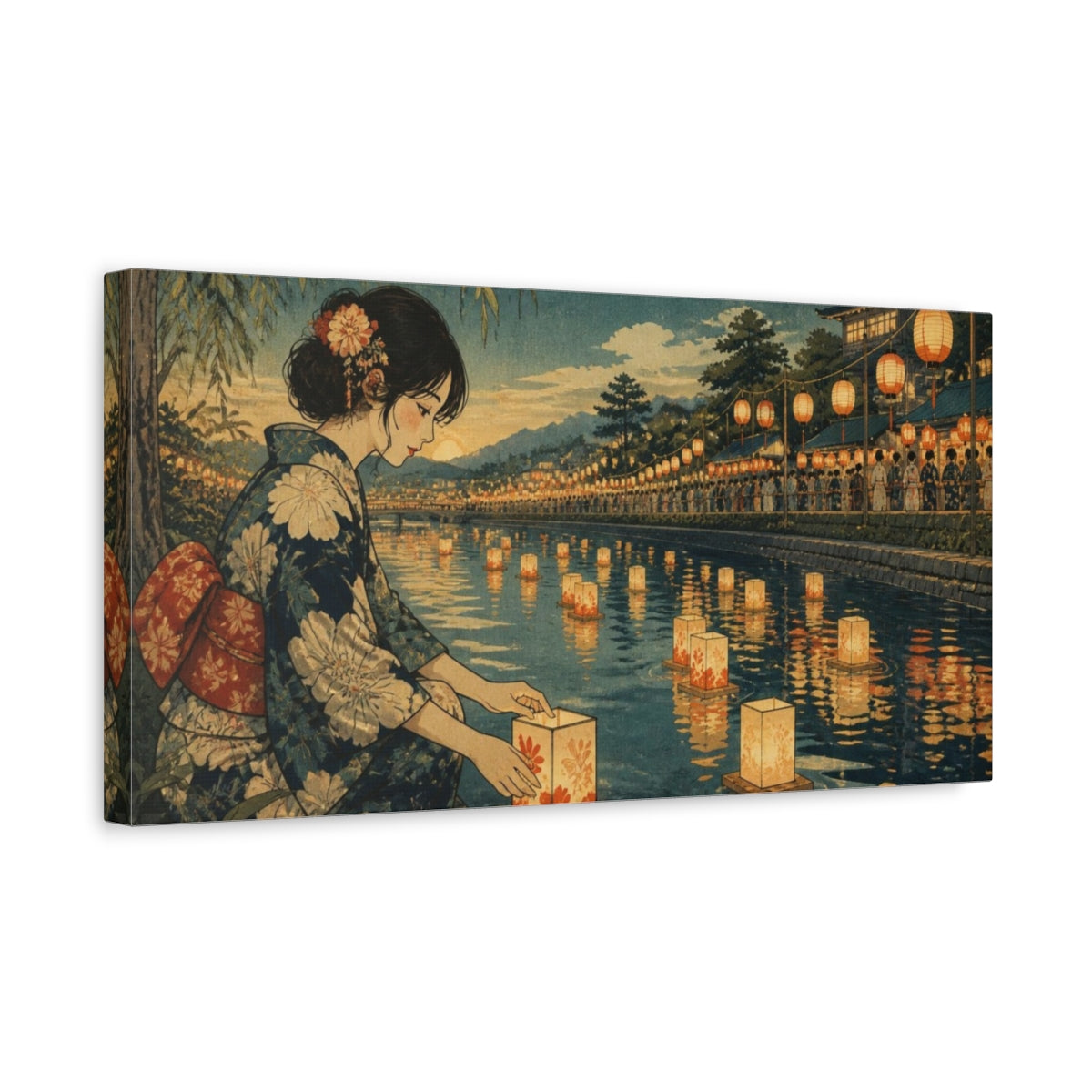 Side Mockup 3. Japanese Kimono Lanterns shown as canvas print