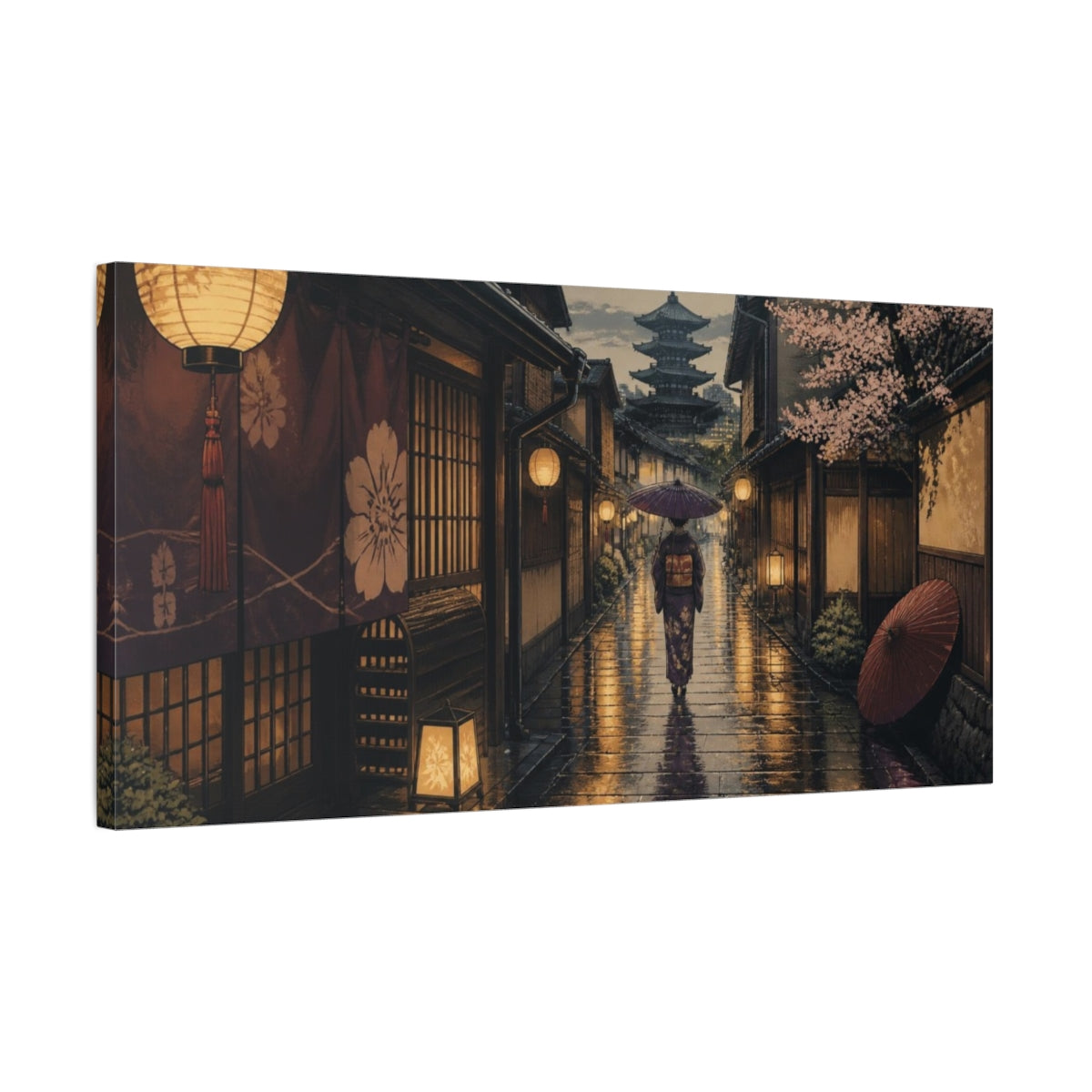 Side Mockup 1. Japanese Kimono Stroll shown as canvas print