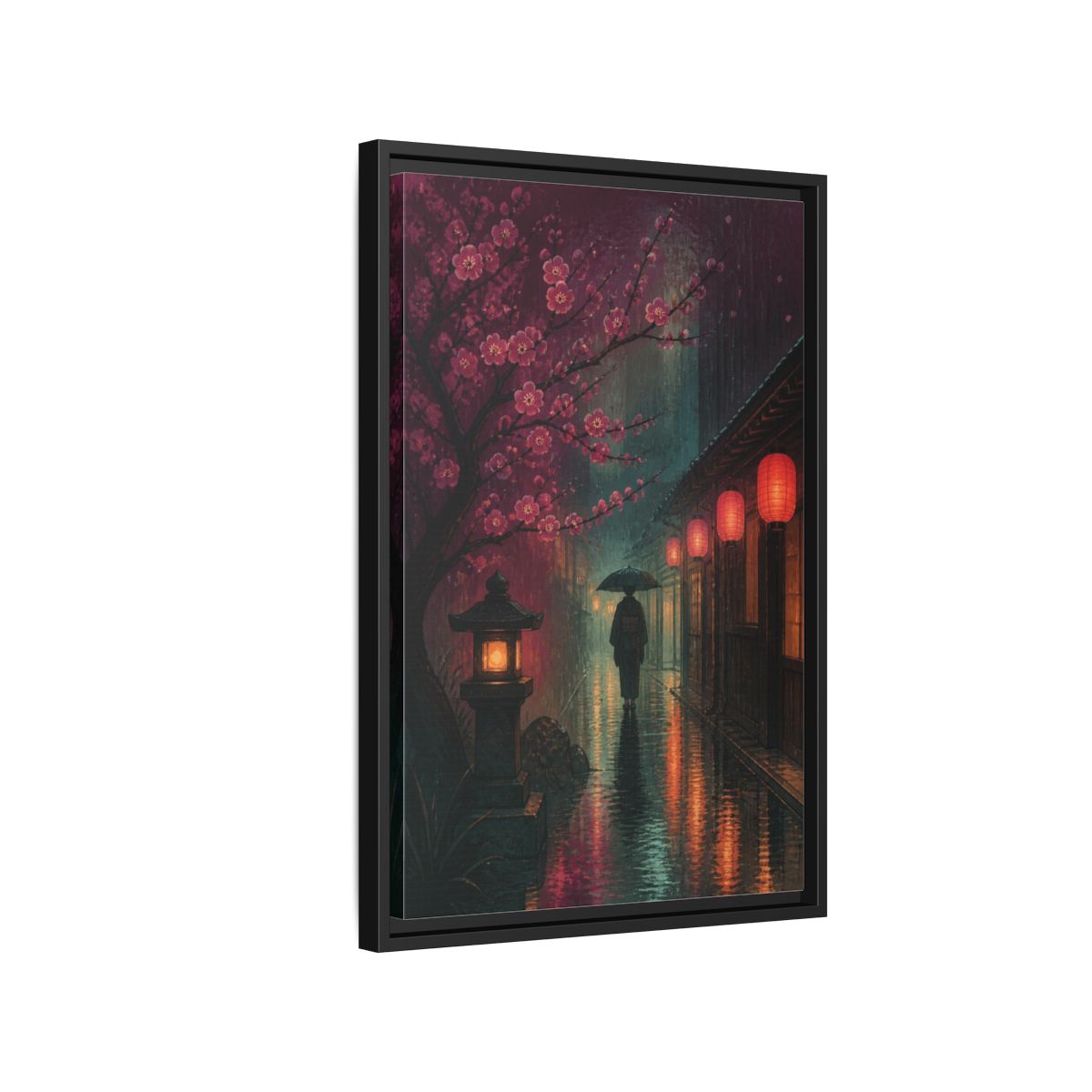 Side Mockup 3. Japanese Kimono Stroll shown as framed canvas print