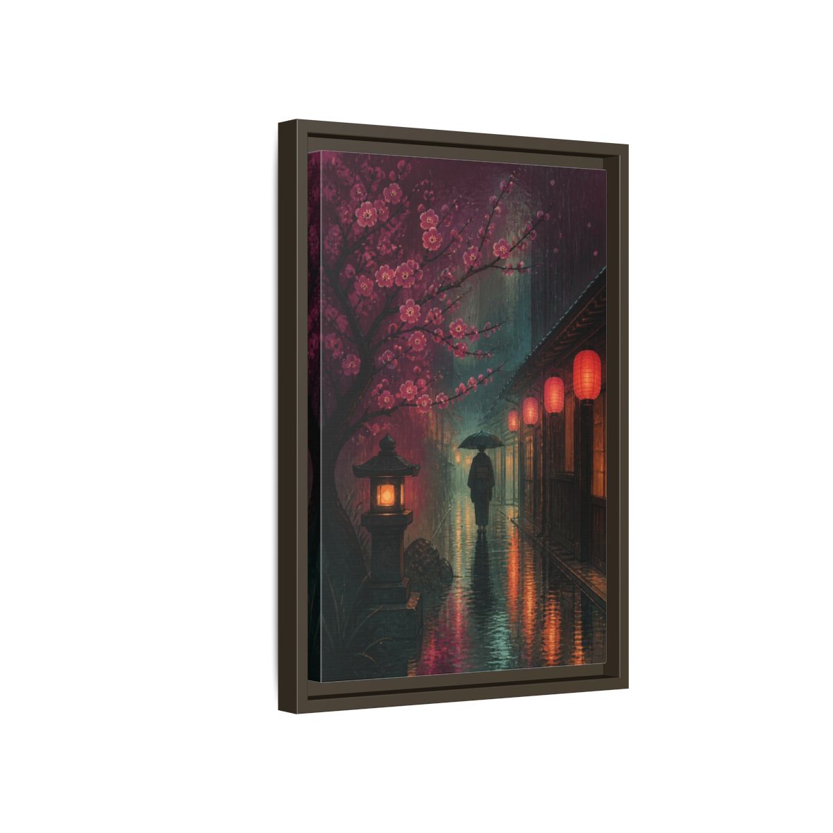 Side Mockup 5. Japanese Kimono Stroll shown as framed canvas print