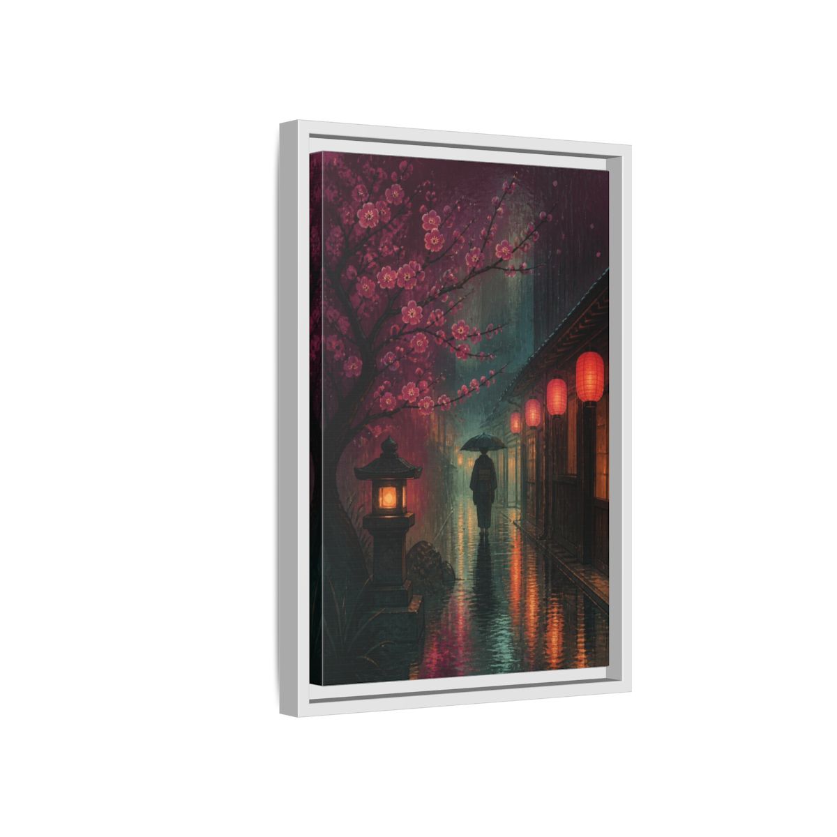 Side Mockup 4. Japanese Kimono Stroll shown as framed canvas print