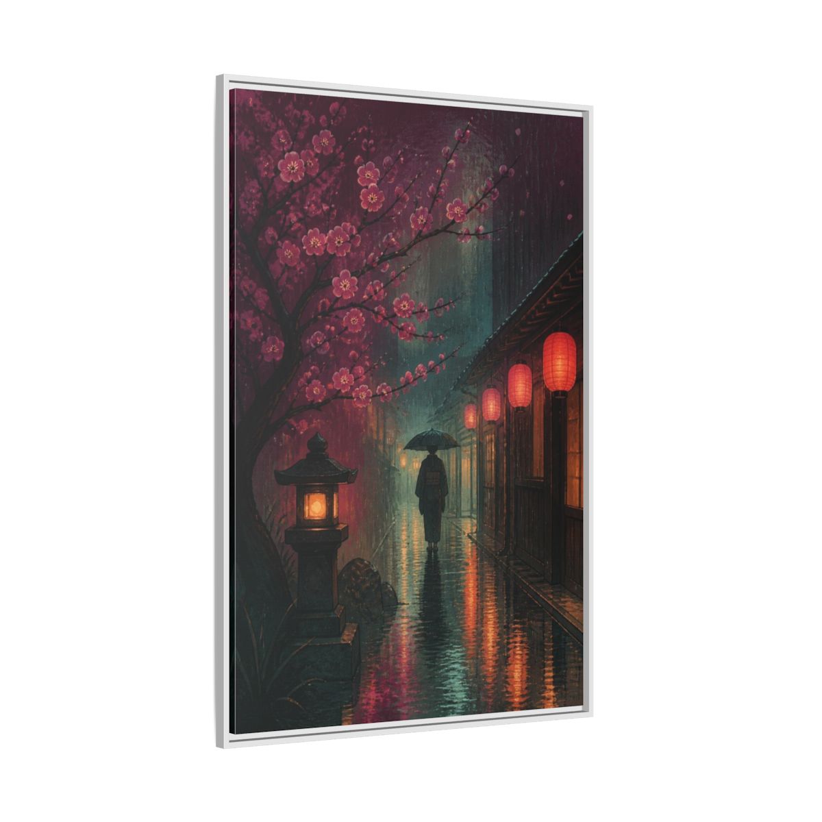 Side Mockup 7. Japanese Kimono Stroll shown as framed canvas print
