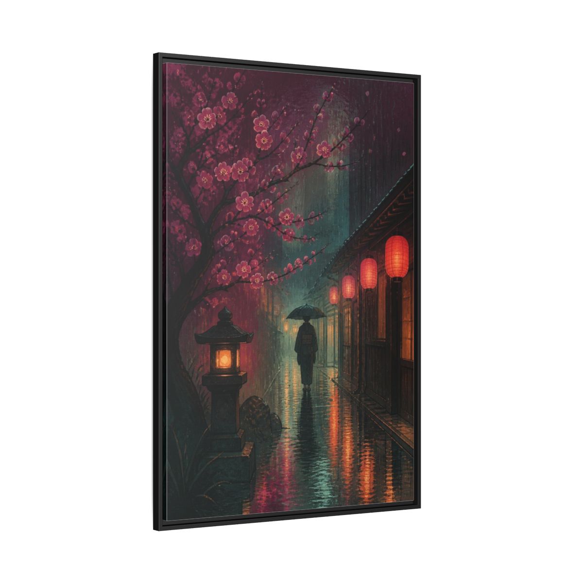 Side Mockup 12. Japanese Kimono Stroll shown as framed canvas print