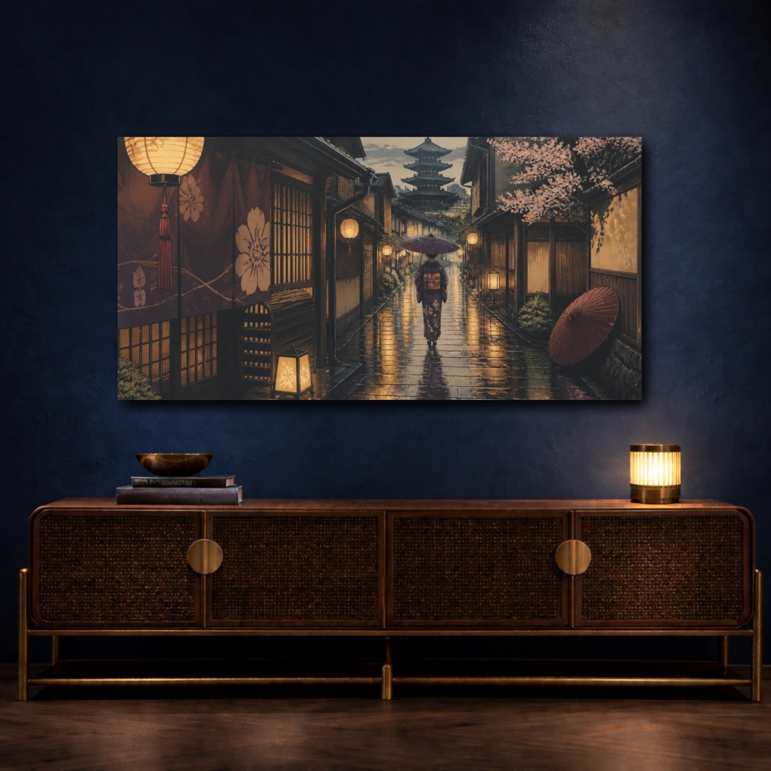 Mockup 4. Japanese Kimono Stroll shown as canvas print