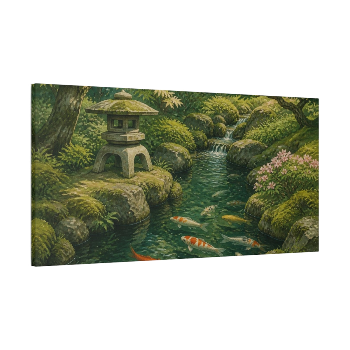 Main Mockup. Japanese Koi Pond shown as canvas print