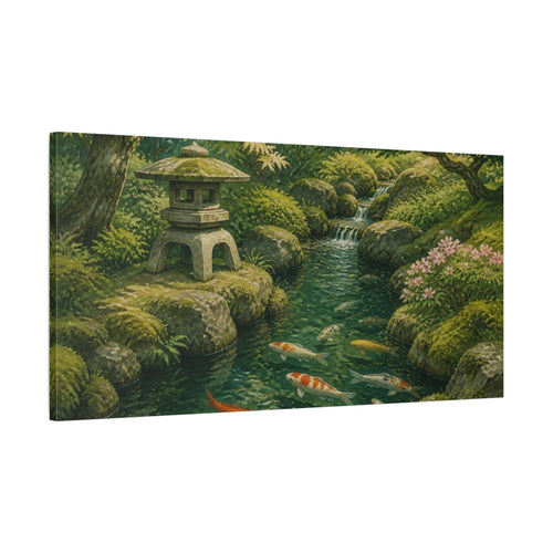 Main Mockup. Japanese Koi Pond shown as canvas print