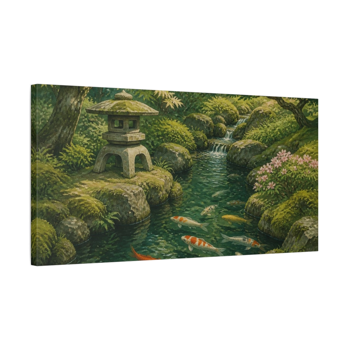 Side Mockup 1. Japanese Koi Pond shown as canvas print