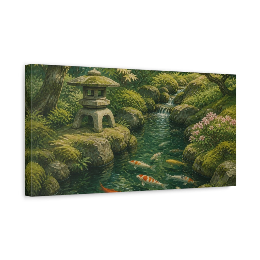 Side Mockup 3. Japanese Koi Pond shown as canvas print