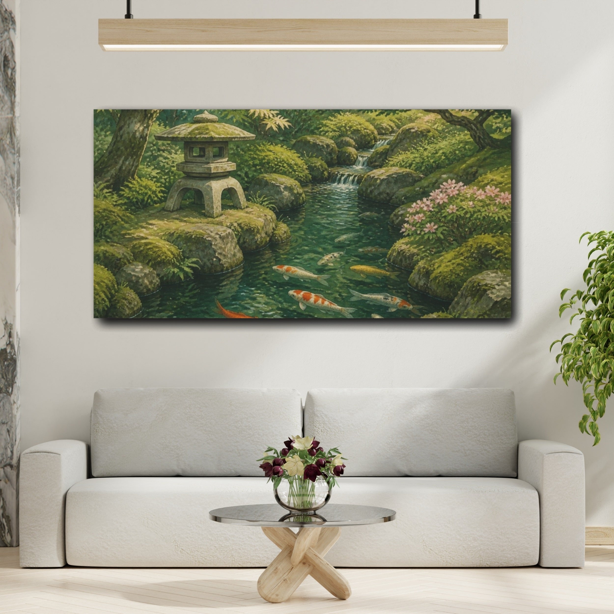 Mockup 2. Japanese Koi Pond shown as canvas print