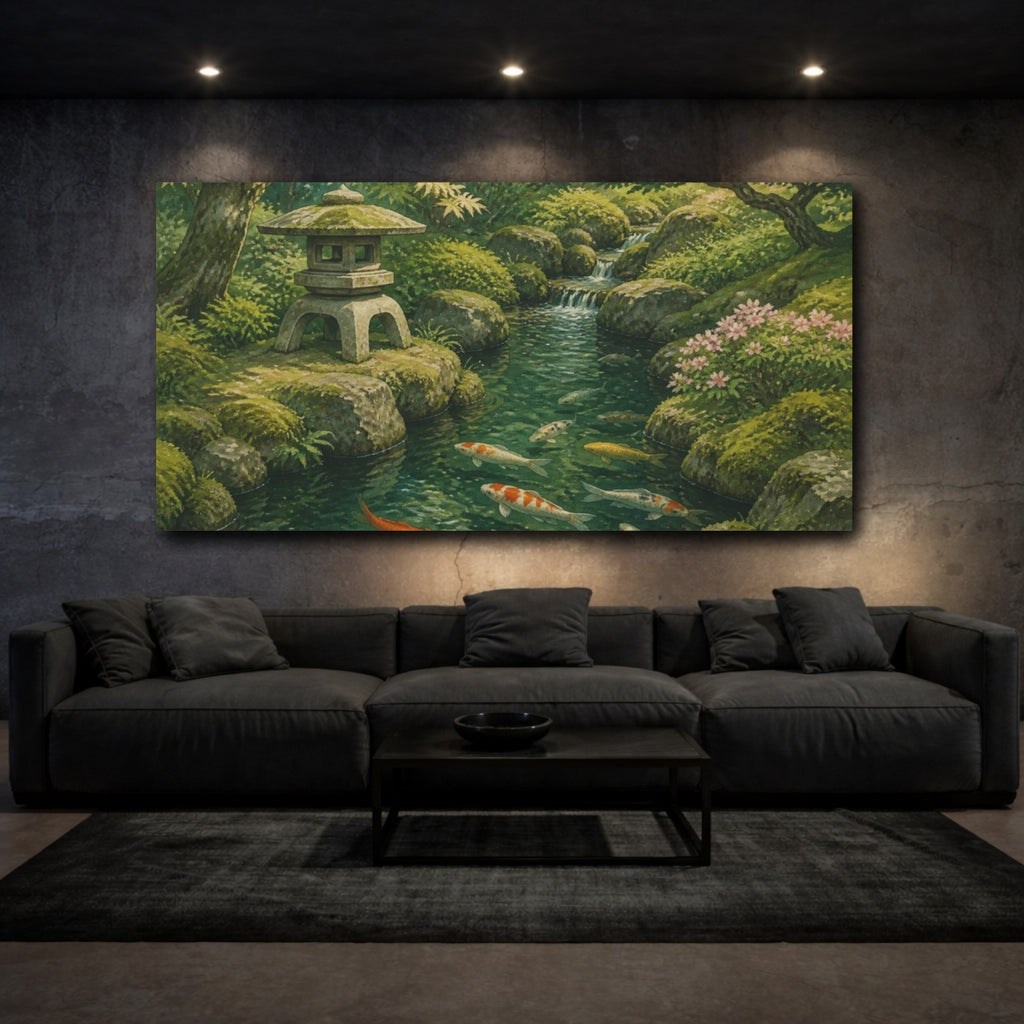 Mockup 3. Japanese Koi Pond shown as canvas print