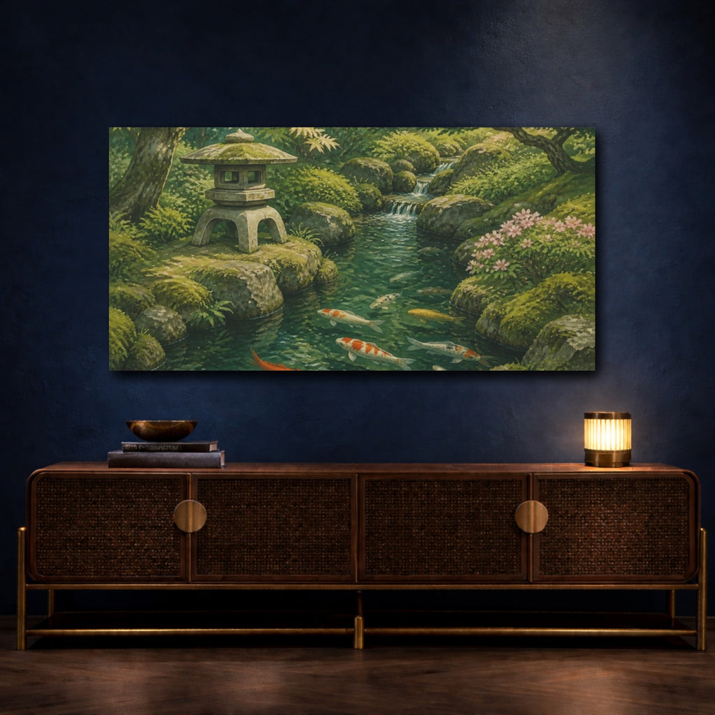 Mockup 4. Japanese Koi Pond shown as canvas print