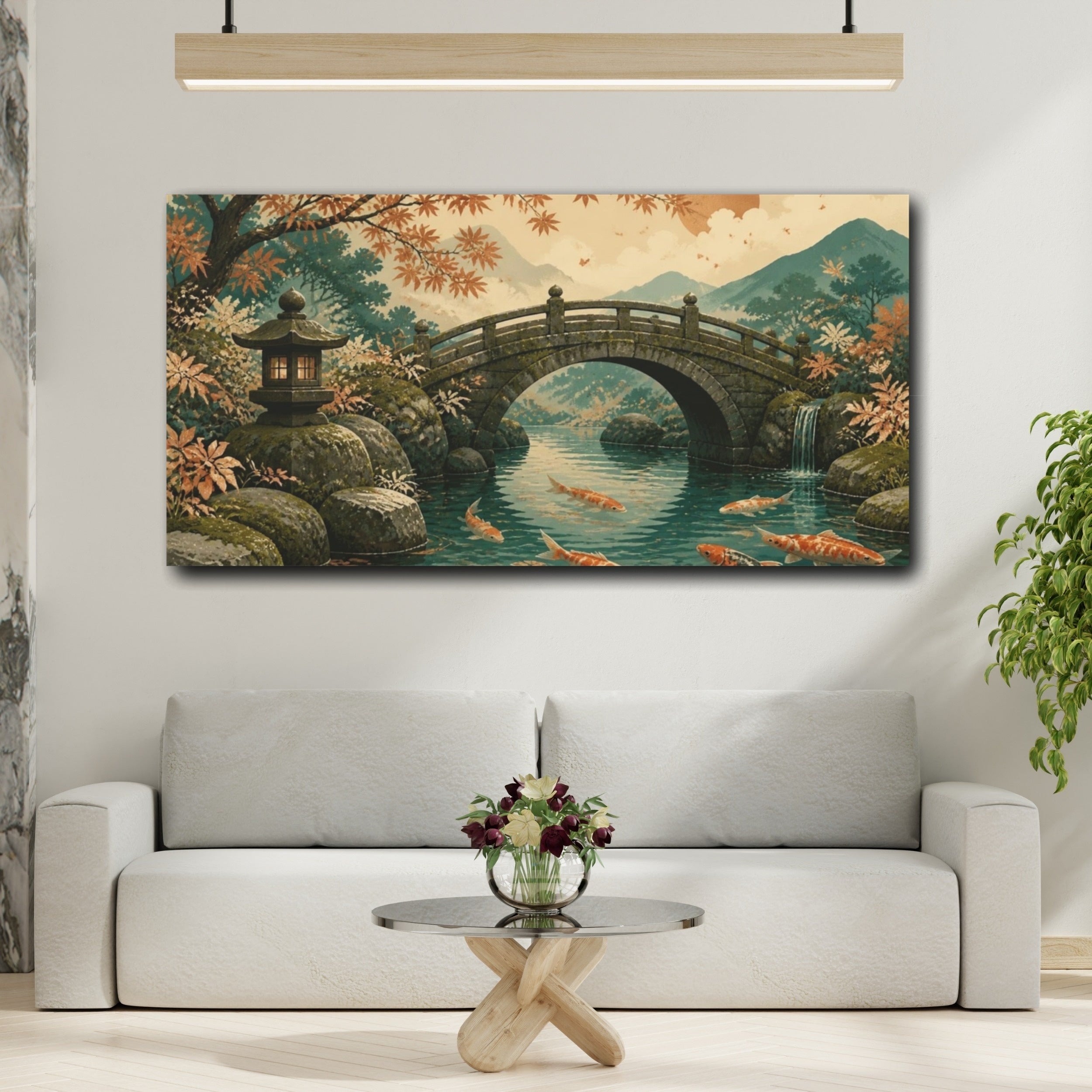 Mockup 2. Japanese Koi Stone Bridge shown as canvas print