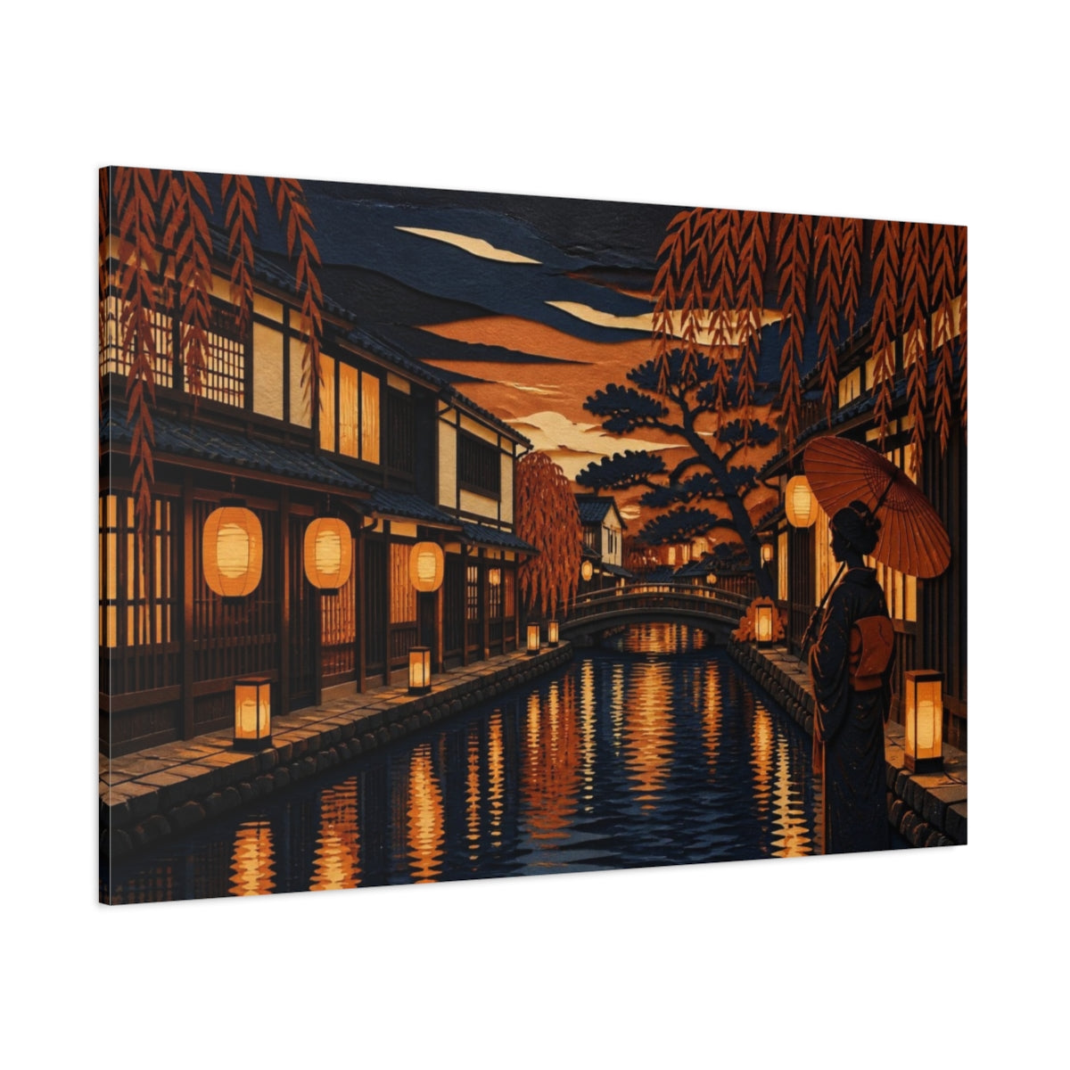 Side Mockup 1. Japanese Lantern Canal shown as canvas print