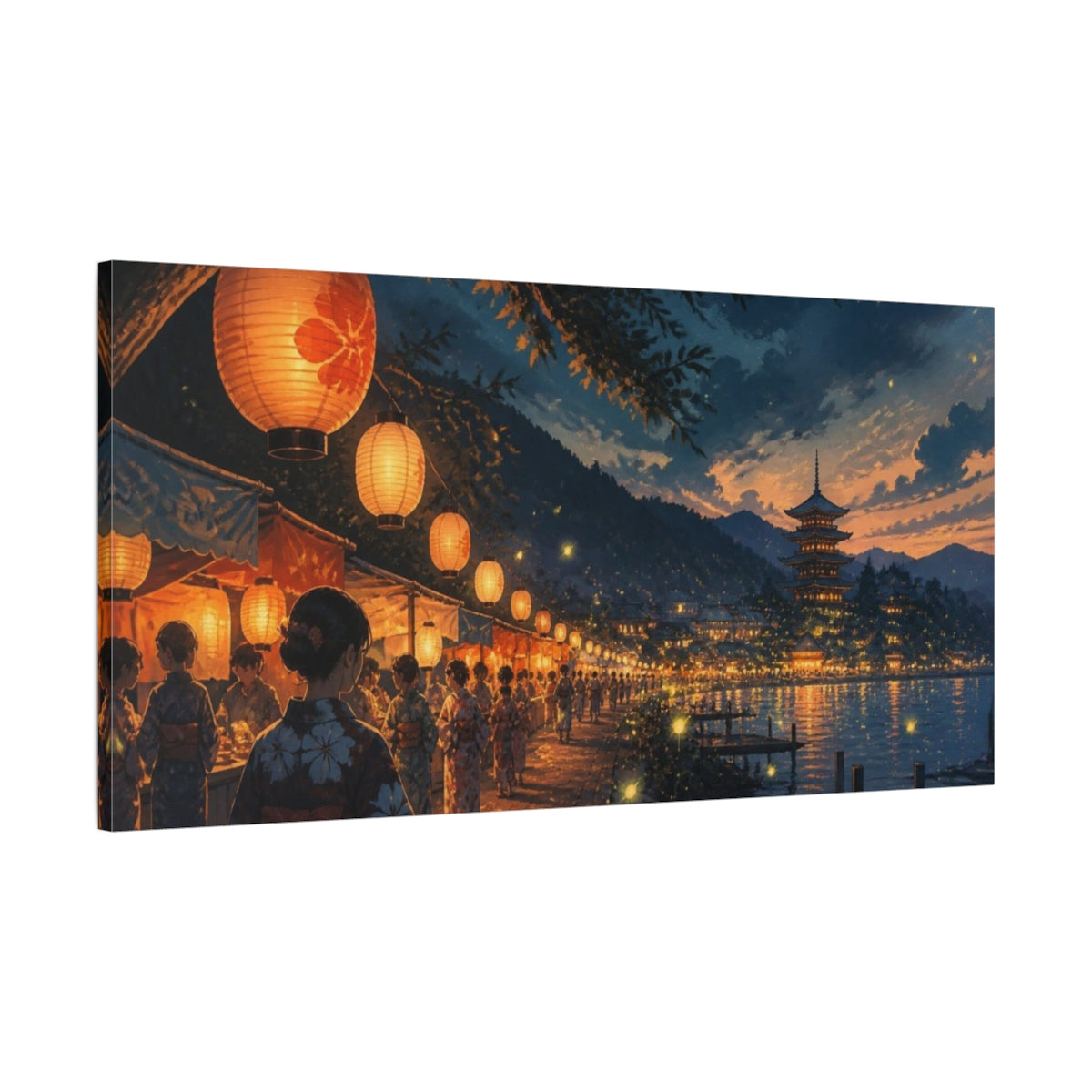 Main Mockup. Japanese Lantern Festival Night shown as canvas print