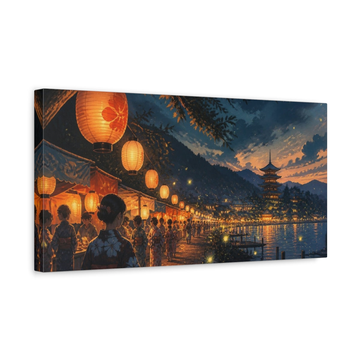 Side Mockup 3. Japanese Lantern Festival Night shown as canvas print