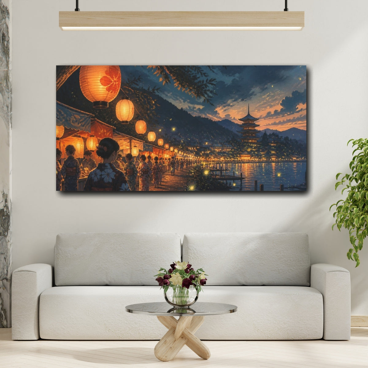 Mockup 2. Japanese Lantern Festival Night shown as canvas print