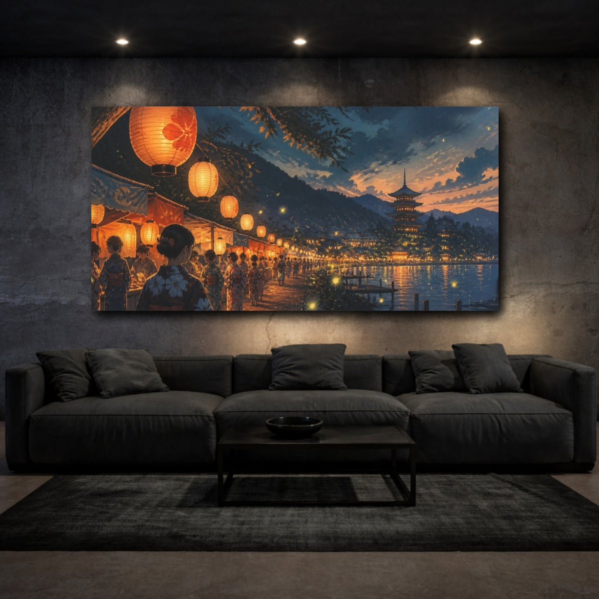 Mockup 3. Japanese Lantern Festival Night shown as canvas print