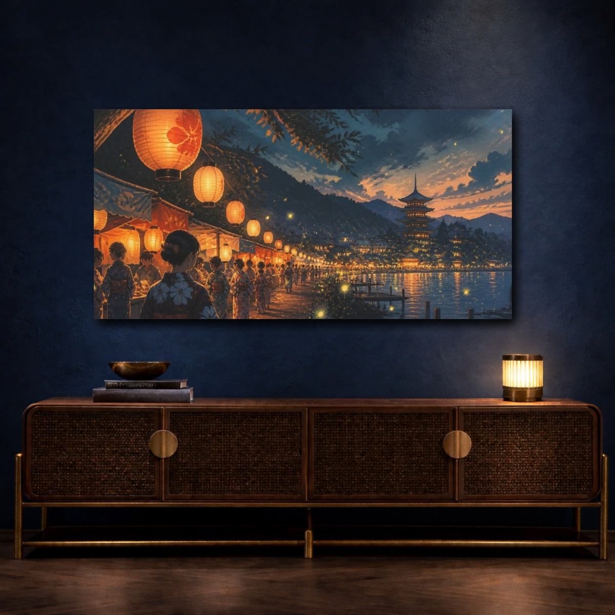 Mockup 4. Japanese Lantern Festival Night shown as canvas print