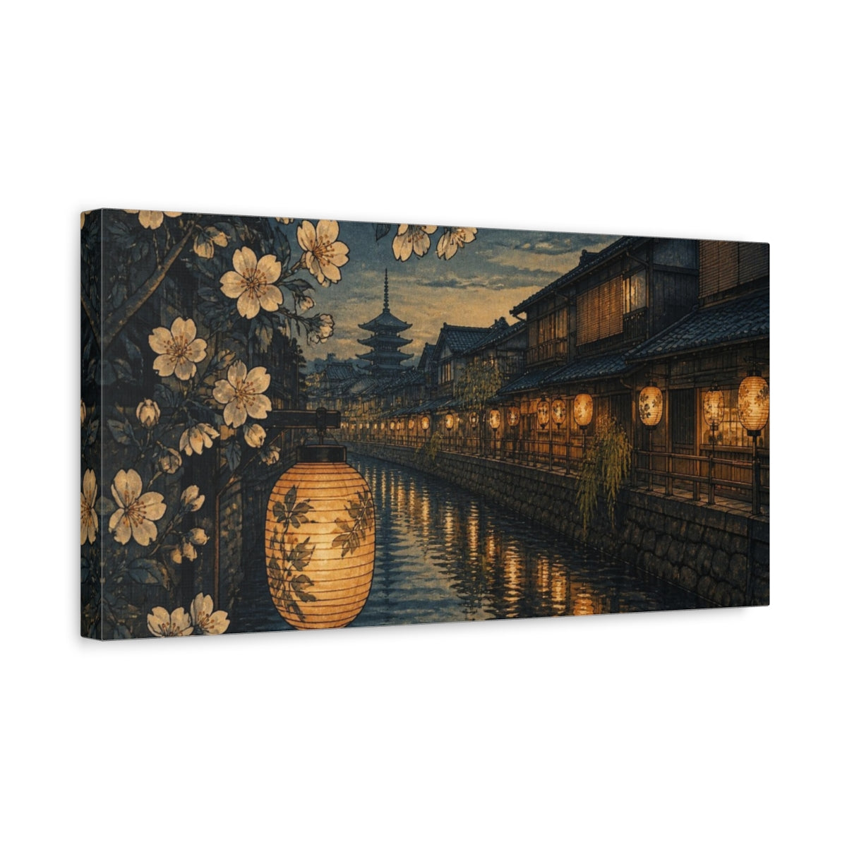 Side Mockup 3. Japanese Lanterns By Canal shown as canvas print