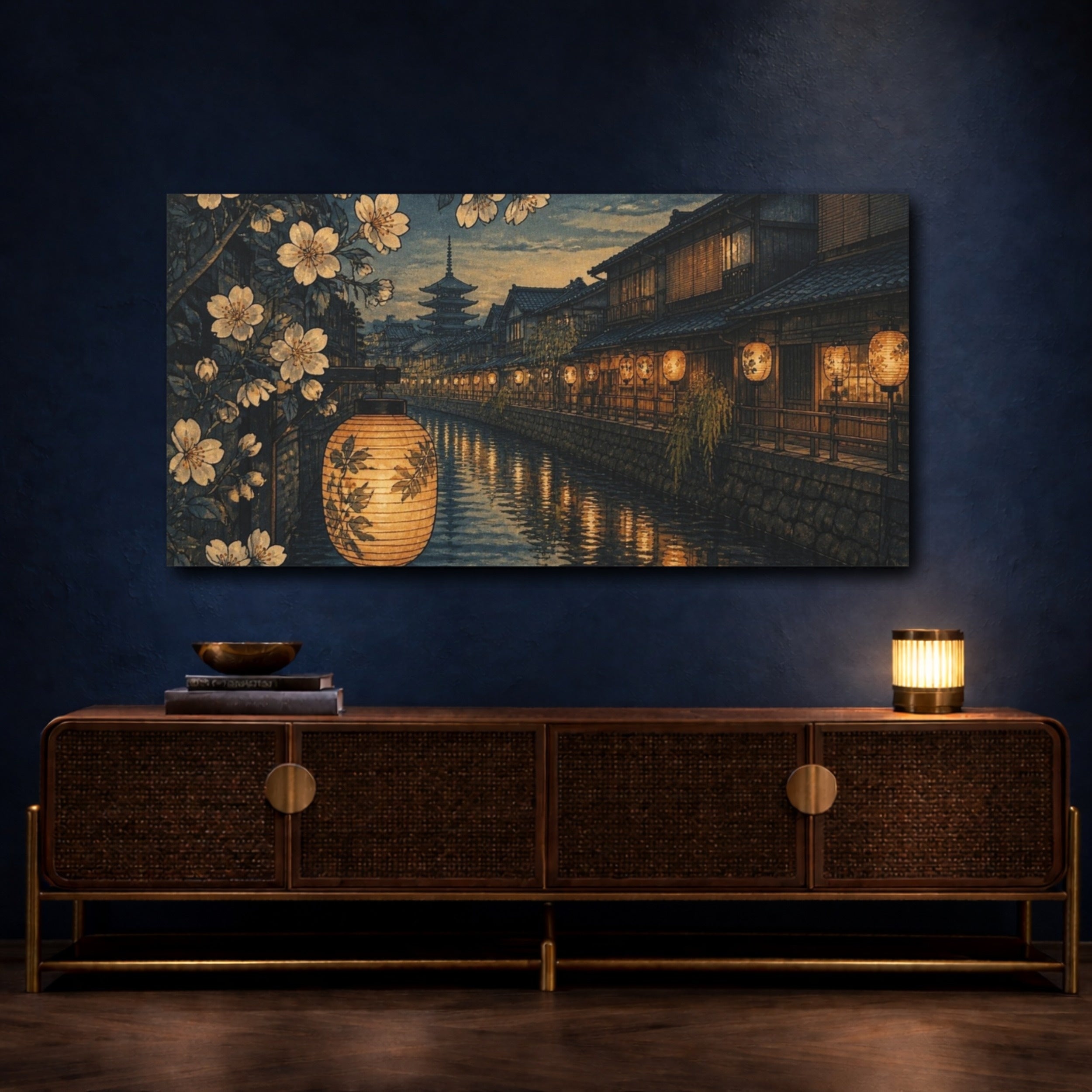 Mockup 4. Japanese Lanterns By Canal shown as canvas print