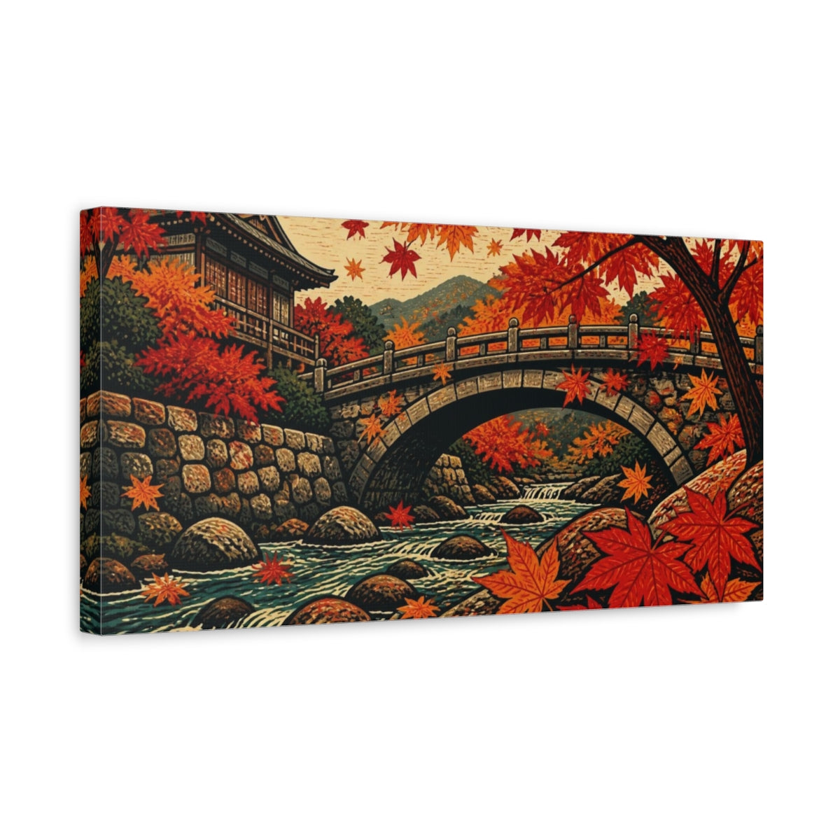 Side Mockup 3. Japanese Maple Bridge shown as canvas print