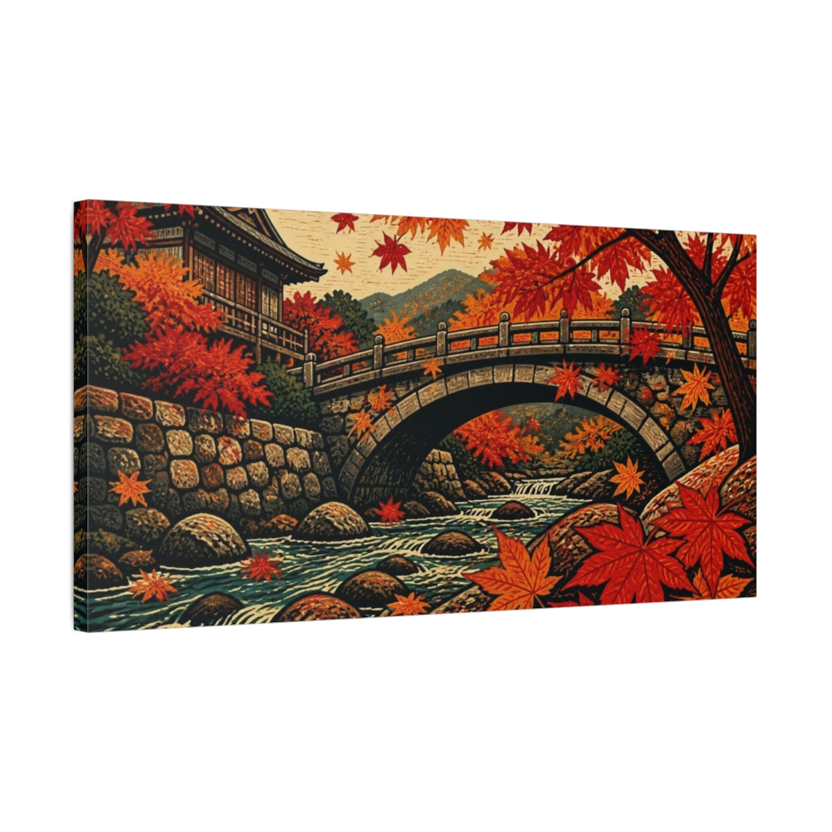 Side Mockup 1. Japanese Maple Bridge shown as canvas print