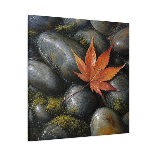Main Mockup. Japanese Maple Leaf On Stones shown as canvas print