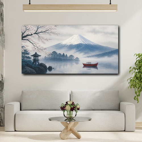 Mockup 2. Japanese Misty Fuji Boat shown as canvas print