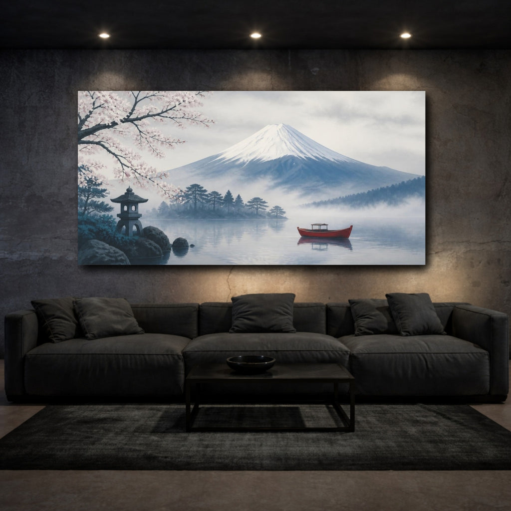 Mockup 3. Japanese Misty Fuji Boat shown as canvas print