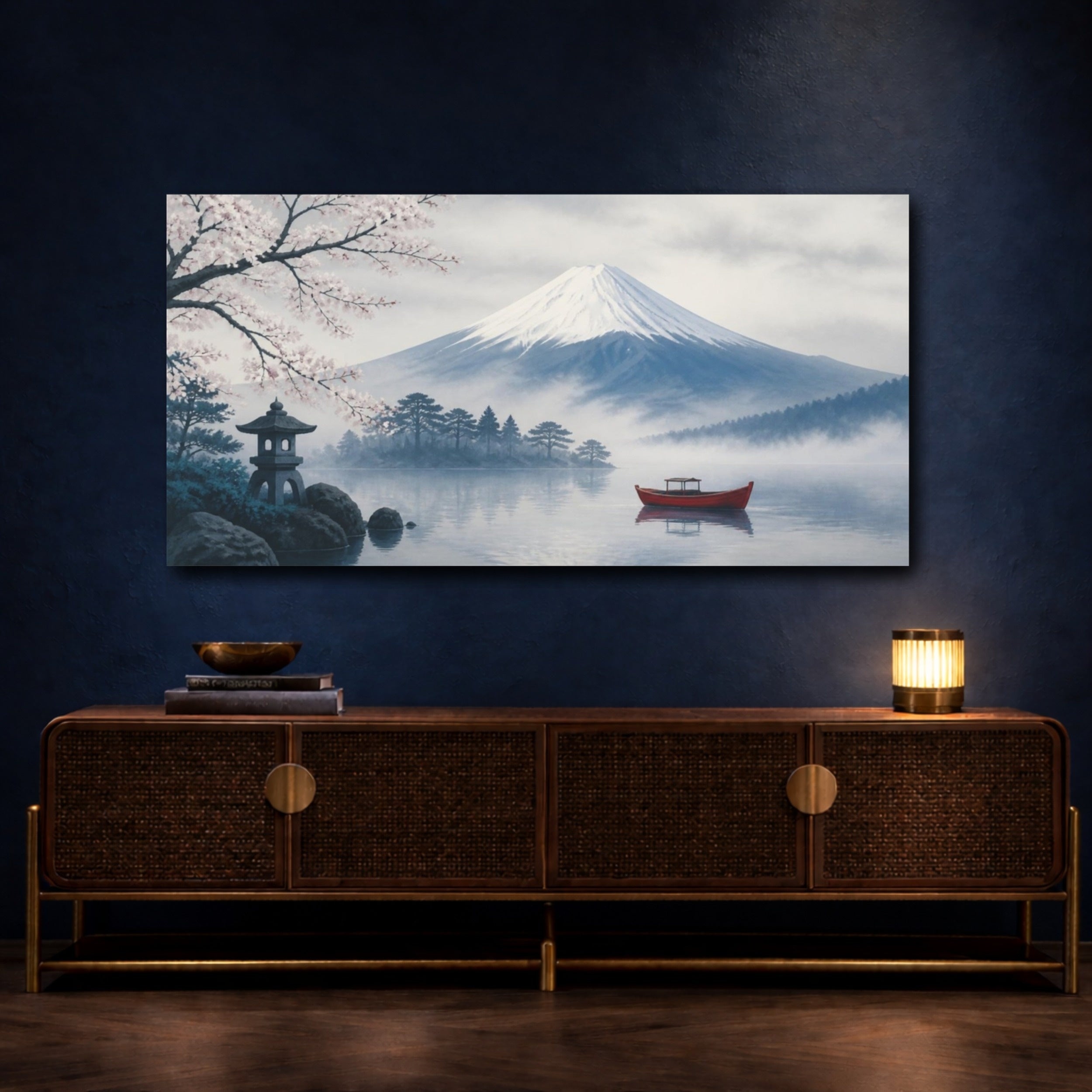 Mockup 4. Japanese Misty Fuji Boat shown as canvas print