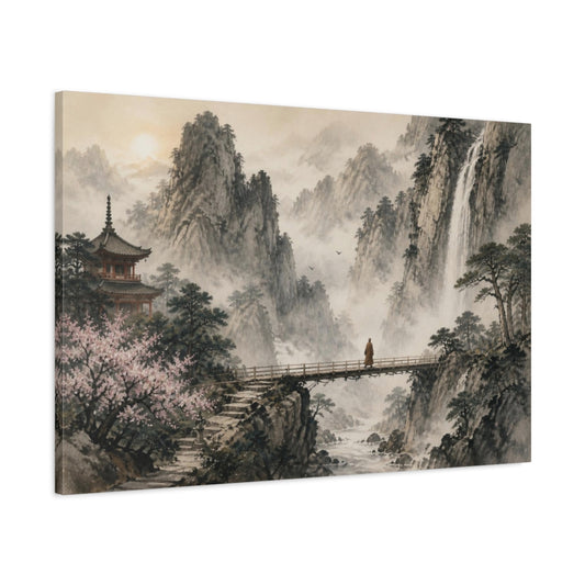 Main Mockup. Japanese Monk On Bridge shown as canvas print