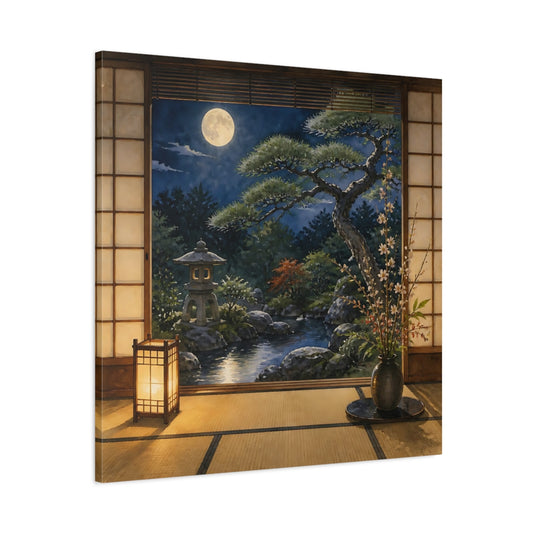 Main Mockup. Japanese Moonlit Garden shown as canvas print