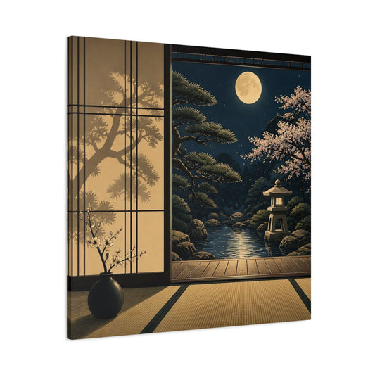 Main Mockup. Japanese Moonlit Garden View shown as canvas print