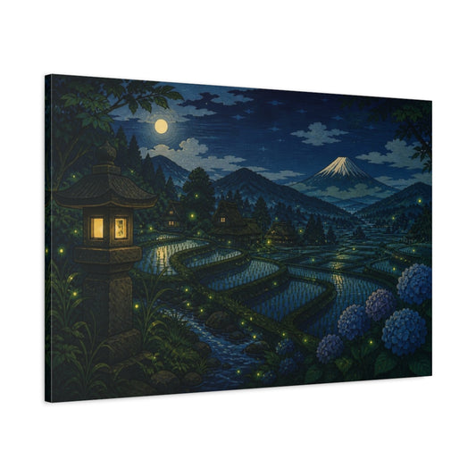 Main Mockup. Japanese Moonlit Rice Terraces shown as canvas print
