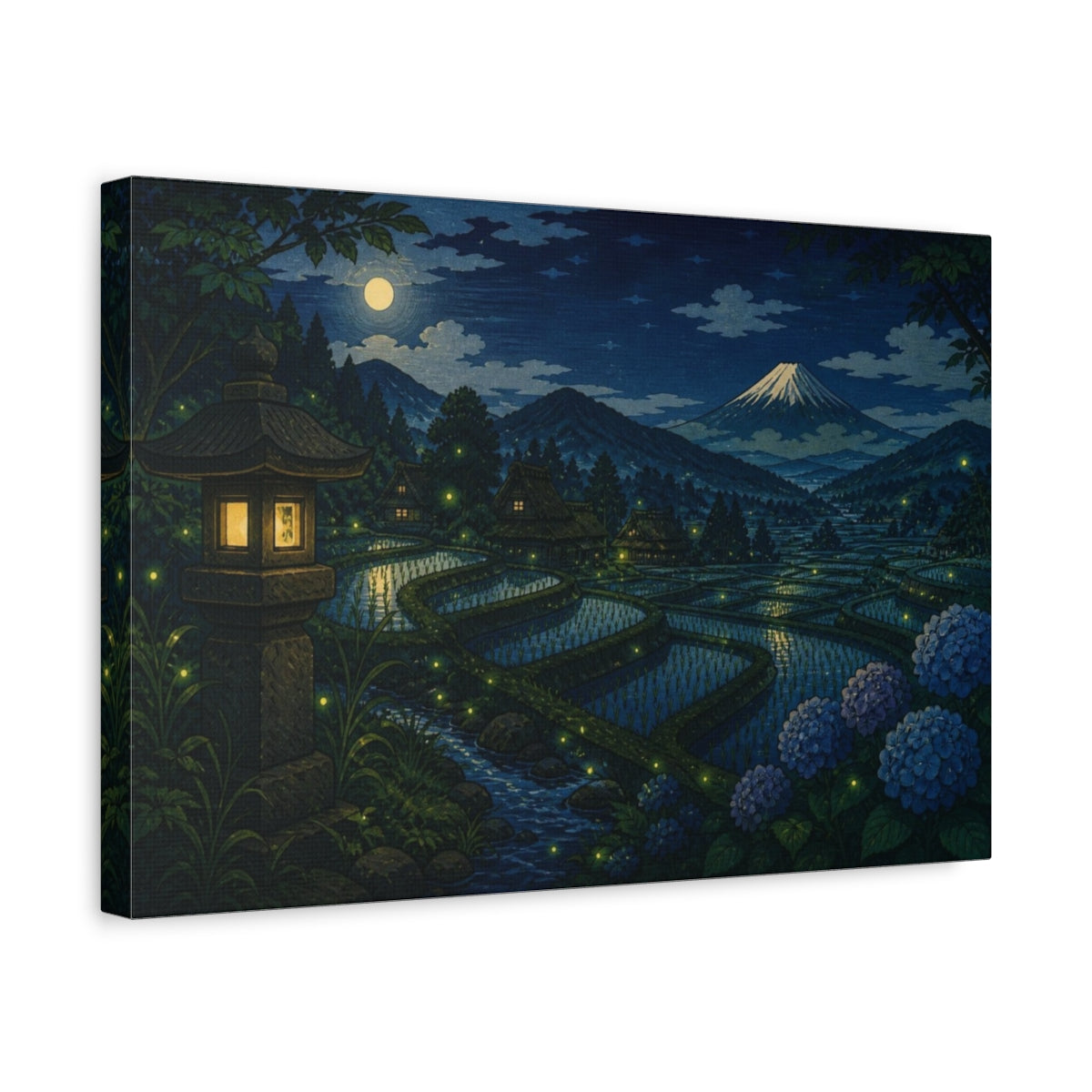 Side Mockup 4. Japanese Moonlit Rice Terraces shown as canvas print