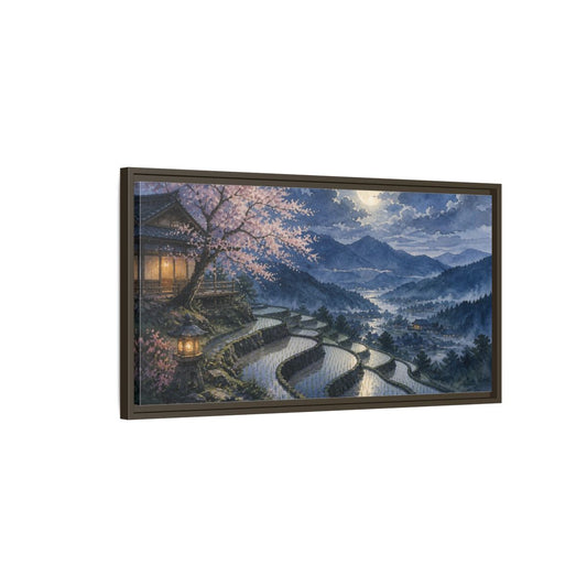 Main Mockup. Japanese Moonlit Rice Terraces shown as framed canvas print