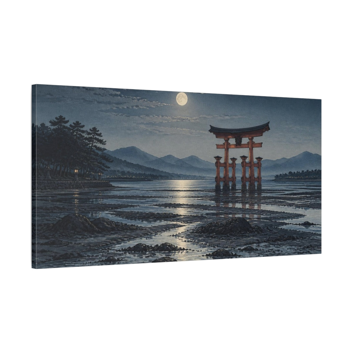 Main Mockup. Japanese Moonlit Torii Gate shown as canvas print
