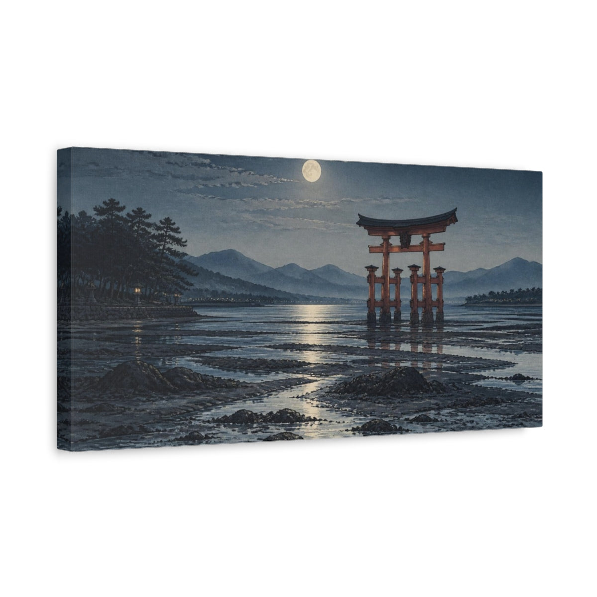 Side Mockup 3. Japanese Moonlit Torii Gate shown as canvas print