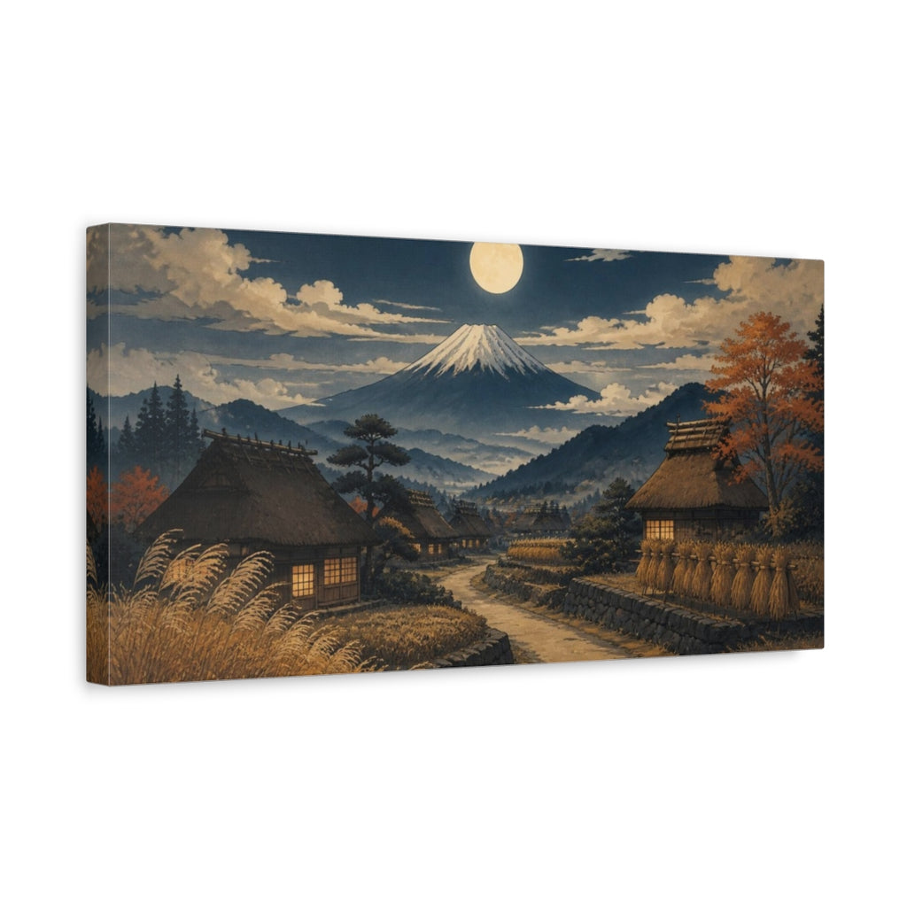 Side Mockup 3. Japanese Moonlit Village shown as canvas print