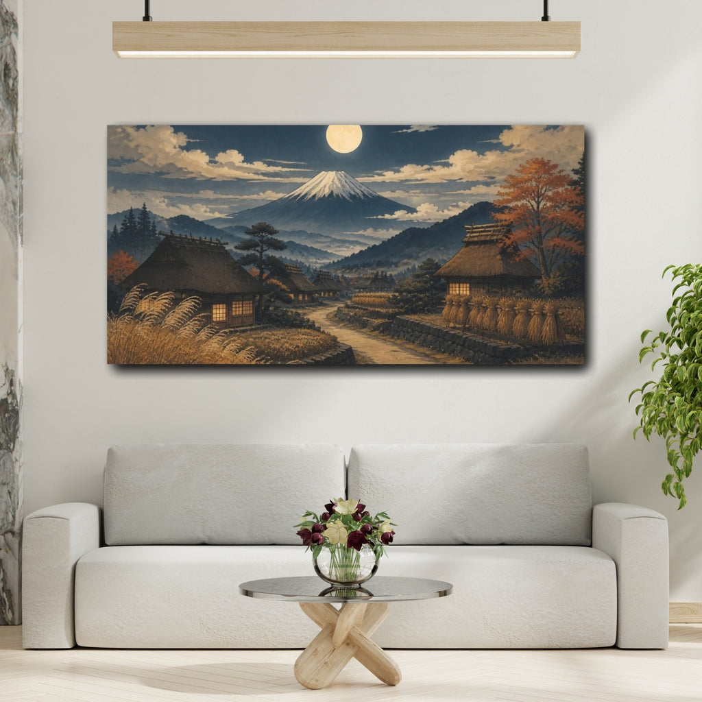 Mockup 2. Japanese Moonlit Village shown as canvas print