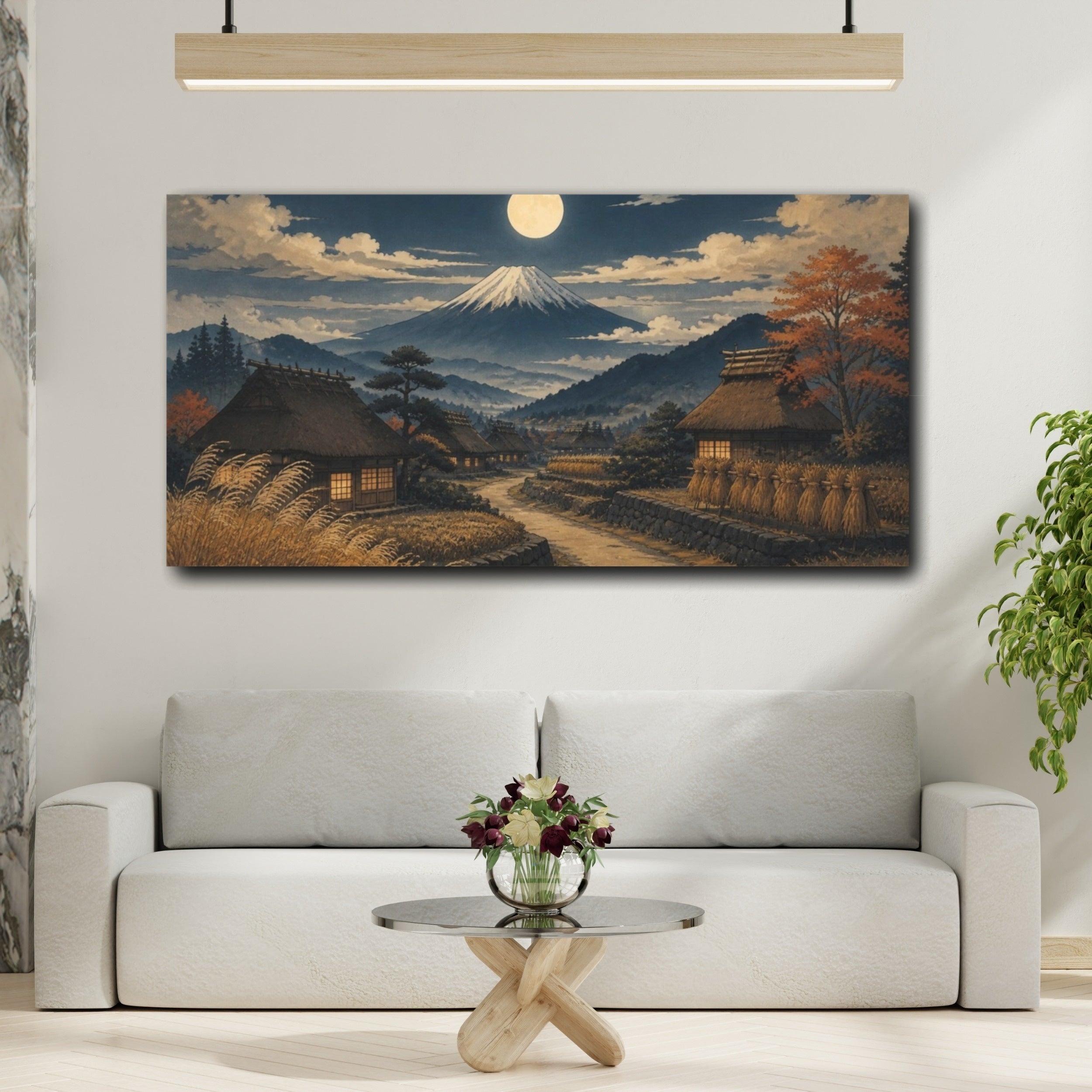 Mockup 2. Japanese Moonlit Village shown as canvas print