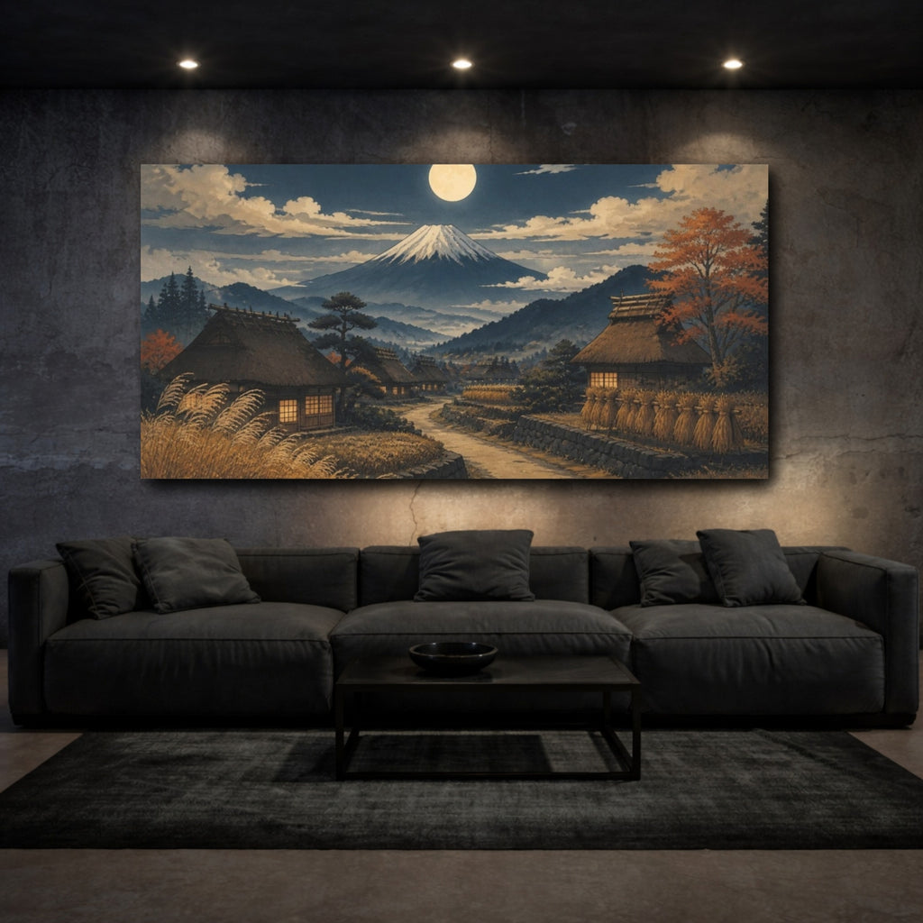 Mockup 3. Japanese Moonlit Village shown as canvas print