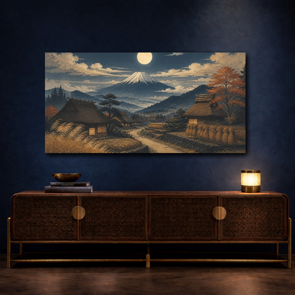 Mockup 4. Japanese Moonlit Village shown as canvas print