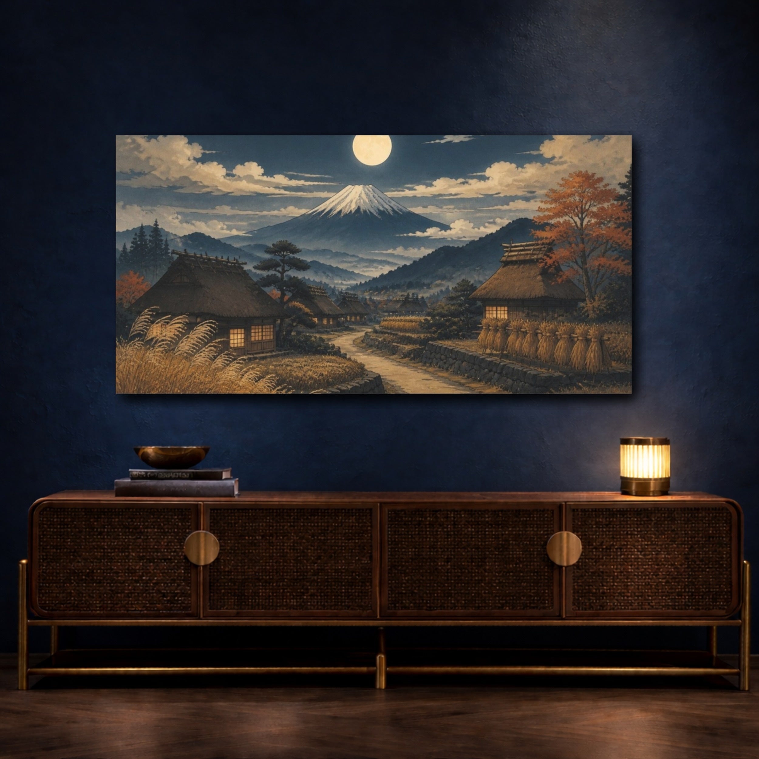 Mockup 4. Japanese Moonlit Village shown as canvas print