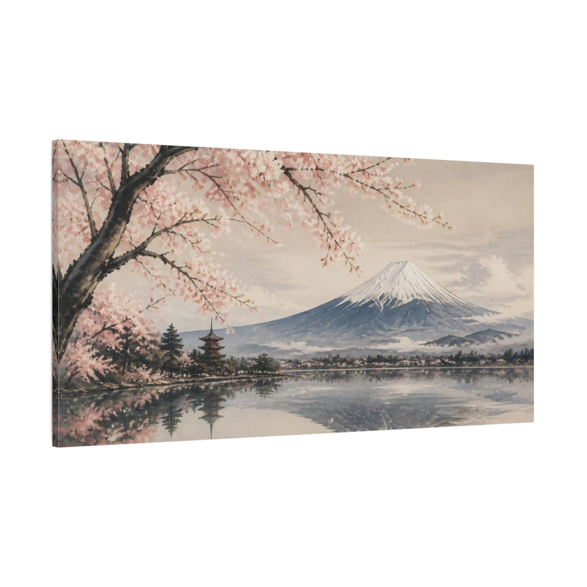 Side Mockup 2. Japanese Mount Fuji Blossoms shown as canvas print
