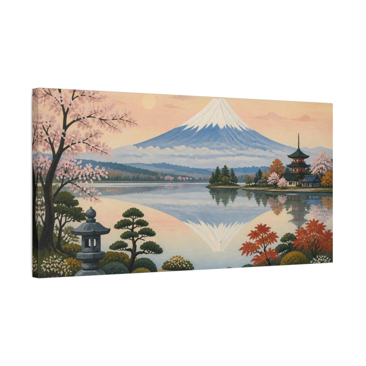Side Mockup 1. Japanese Mount Fuji Reflection shown as canvas print